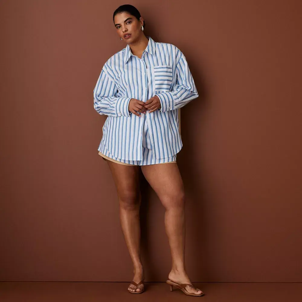 Women's Long Sleeve Oversized Poplin Button-Down Striped Shirt - Rosie Assoulin Blue M