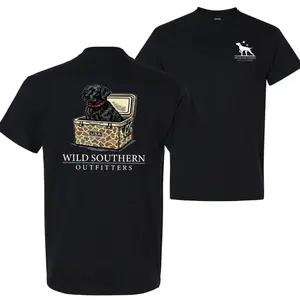 Camo Hunting Dog Lover Graphic Tee - Cute Black Lab Puppy T-Shirt, Soft Cotton Crewneck, Gift for Men, Unisex Short Sleeve Top