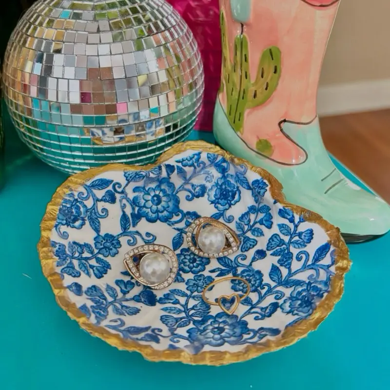 Blue Floral Trinket Dish - Adorable Jewelry Organizer for Rings Earrings Bracelets & Necklaces - Perfect Gift for Special Moments!