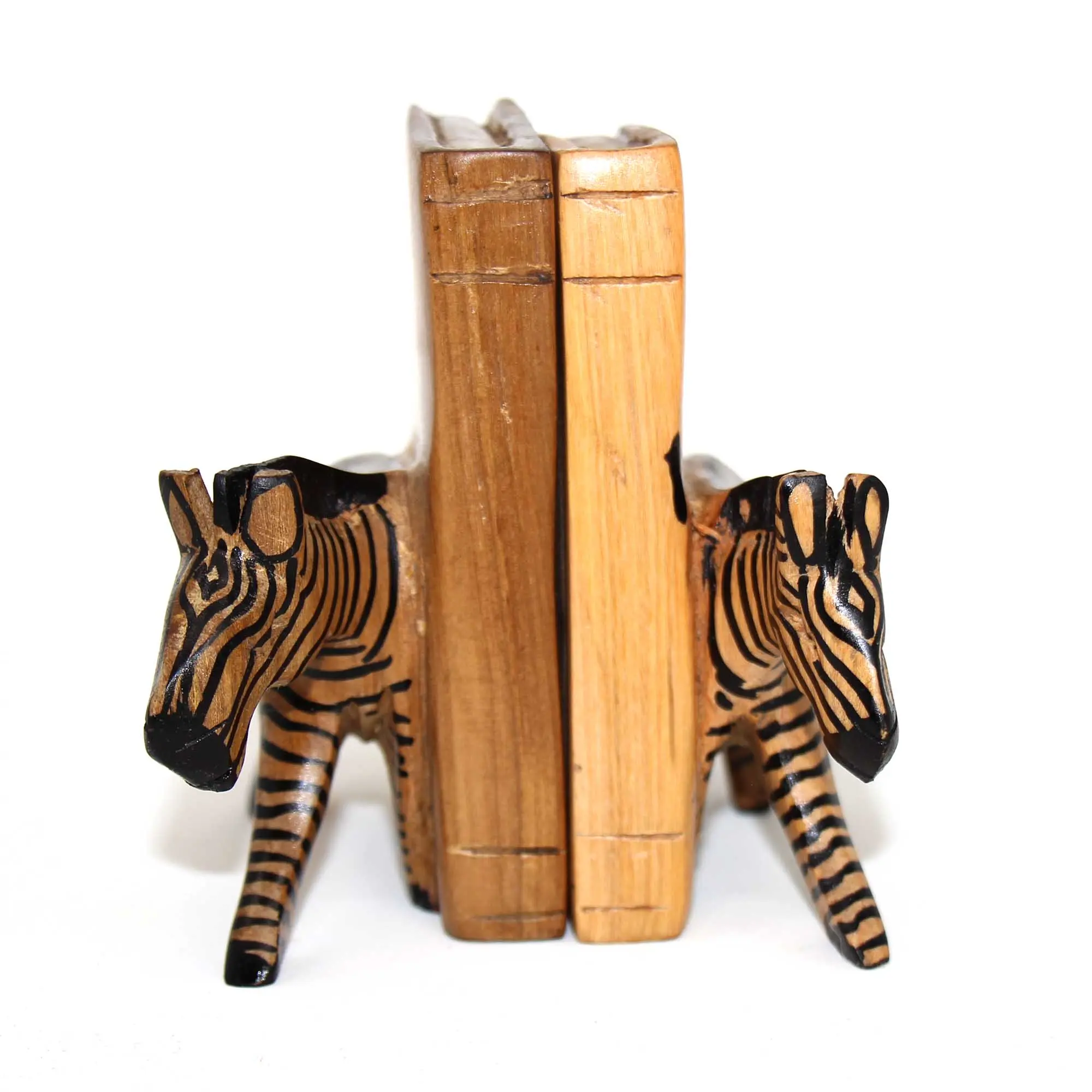 Hand-Carved Zebra Book Ends Made from Jacaranda Wood - Set of 2 - Fair Trade - Kenya
