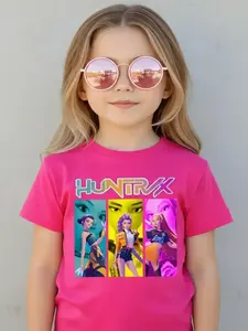 Kpop Hunter Girl Group Cool Girls Portrait Print Short Sleeve Funny Graphic Printed Tee, Comfortable Soft Fabric, Casual Sportswear for Girls, Perfect Gift