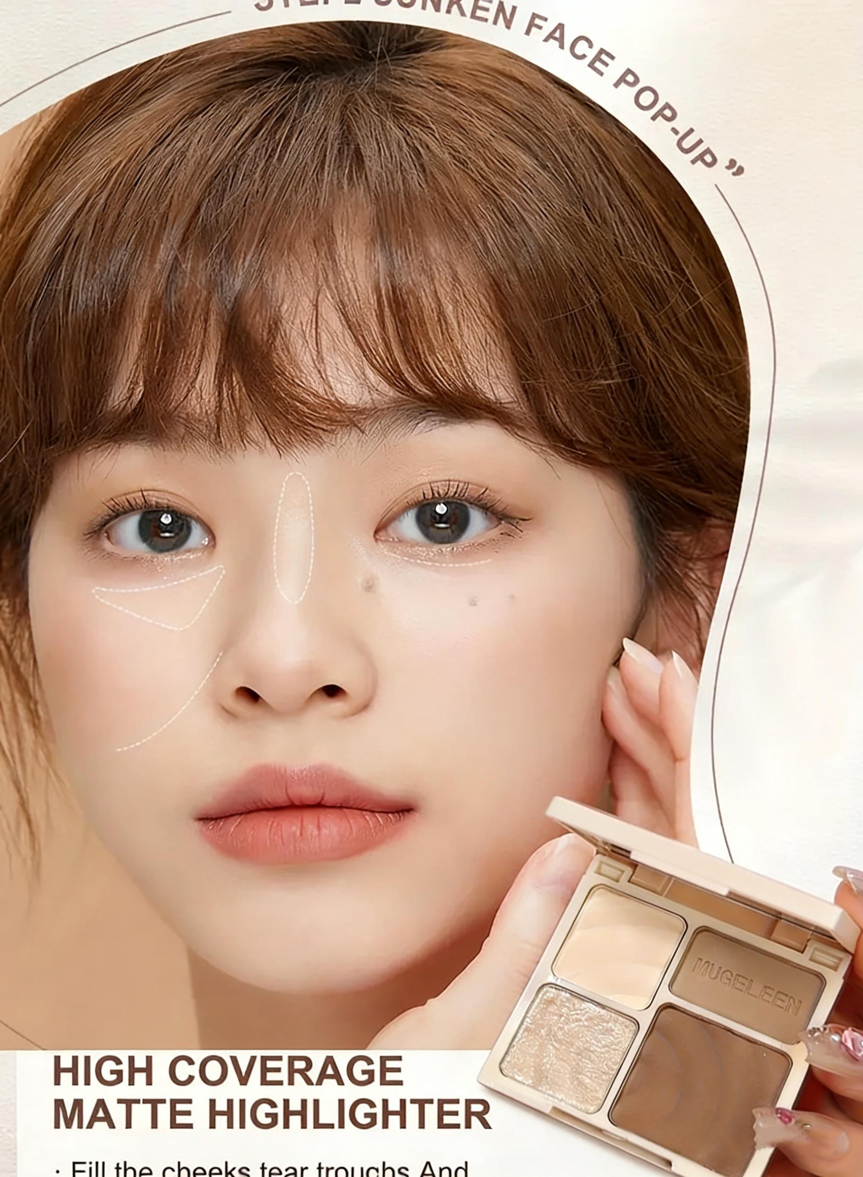 4-Color Highlighter And Contour Palette,  Matte Highlighter And Shading Ideal For Beginners Parties Gift For Friends Girlfriend Fashion Woman Teen Trendy Halloween Makeup Pumpkin Fall Winter Makeup Cosmetics, lightweight makeup