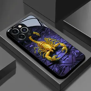 Gold Scorpion Decorative Glass Protective Phone Case for iPhone 17/16/15/14/13/12/x/XR/XS Max/7/8/7p/8p, High-End Feel, Trendy Design