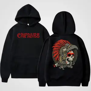 Caifanes Aztec Warrior Skull Graphic Hoodie Fleece Fabric Casual Hooded Sweatshirt Trendy Tops Perfect Gift