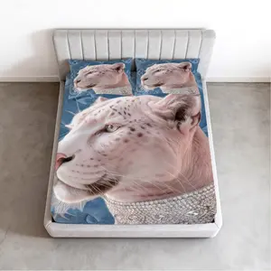 Luxury Pink Leopard Print Fitted Sheet Set (3 Pieces), HD Digital Animal Pattern Deep Pocket Bedding, Soft Breathable Fade-Resistant Fitted Sheet with Pillowcases (No  Insert）, All-Season Bed Cover for Bedroom & Guest Room
