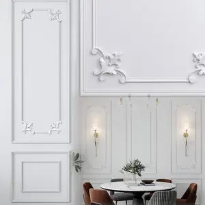 63 x 24.4 Inch Wall Molding Kit  Style Corner Premade Accent Molding Wainscoting Panel with Corner for Interior Wall Moulding Decor  to Assemble Accent Panel(Fleur De Lis Style)