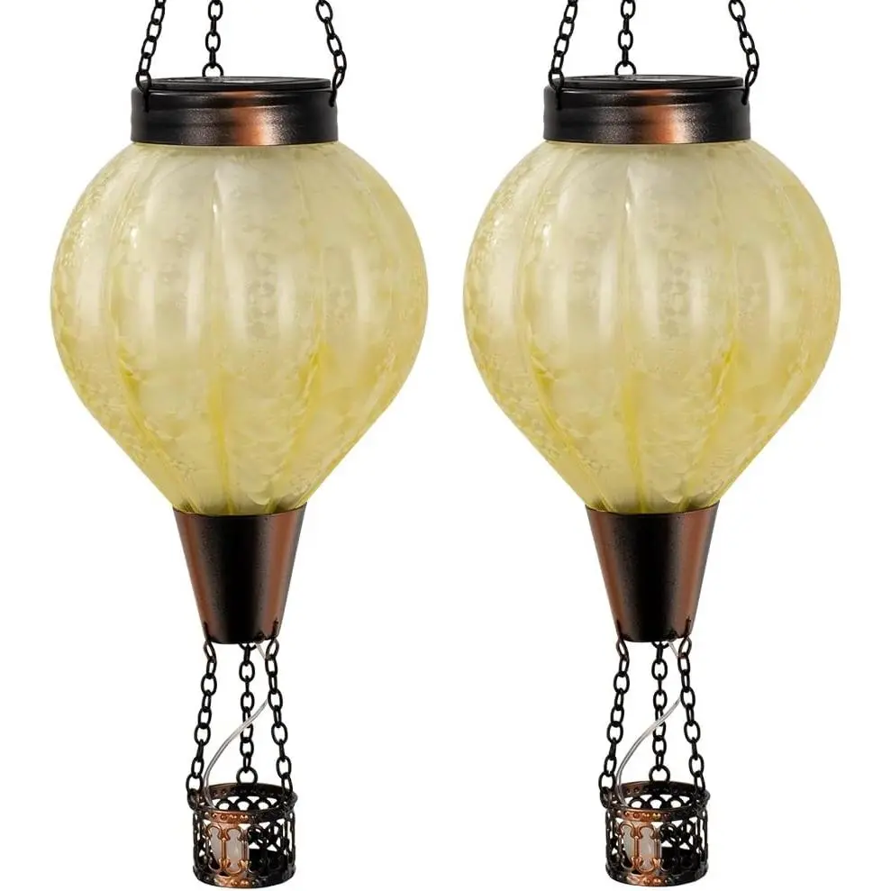 2 Pack Hanging Solar Air Balloon Lantern Outdoor , Hot Air Balloon Solar Lantern Flickering Flame Outside Decor for Garden Yard Patio, Solars Lights Gifts for Mom Grandma(White)