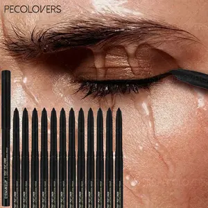 12PCS/set Waterproof Black Eyeliner Gel Pencil Lasting Soft Smooth Easy Wear Matte Quick Drying Non-Smudge Eye Liner Gel Pen Makeup Smudge No Budge