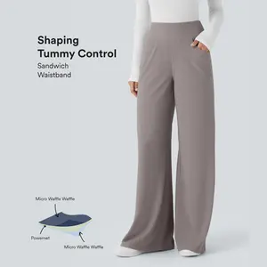 Halara Flex High Waisted Tummy Control Pockets Wide Leg Micro Waffle Work Pants