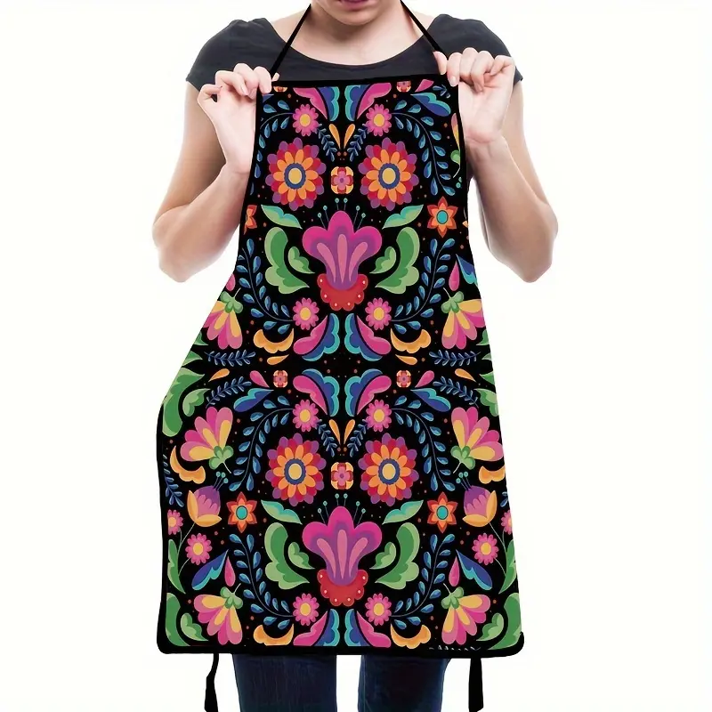 Floral Pattern Apron, 1 Count Unisex Polyester Cooking Apron, Kitchen Apron, Christmas Gift, Winter Apron for Women,Cool Autumn Apron,Nails Design Tool, Nails Art,Nails Ideas,Christmas Decorations