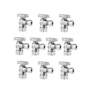 VEVOR 10-Pack Angle Stop Valve, 1/4 Turn Water Shut Off Valves, 1/2 Nominal (5/8 OD) Compression Inletx 3/8 OD Compression Outlet Shutoff Valve for Bathroom Kitchen Toilet Shower Plumbing