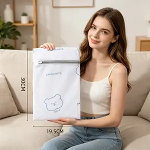Cute Bear Print Mesh Laundry Bag with Zipper, Durable Fabric, Fine Wash Storage Bag, Suitable for Underwear, Outerwear, Clothes, Socks