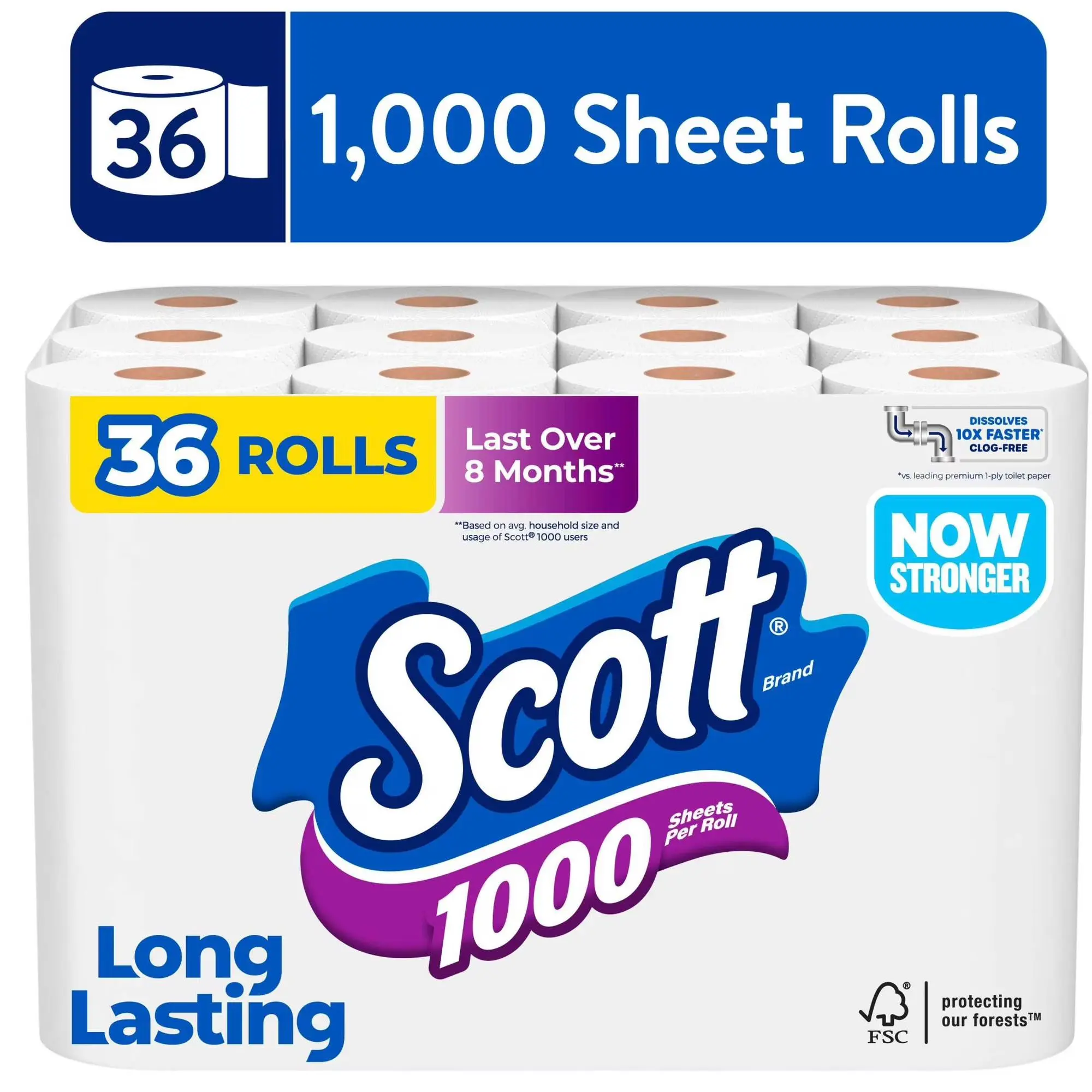 Scott 1000 Toilet Paper, 24 Rolls, 1,000 Sheets per Roll