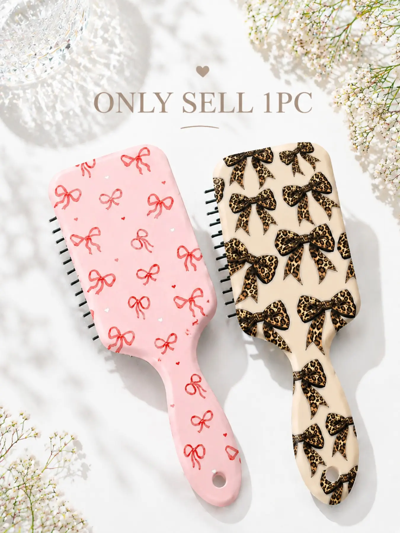 Leopard Print Bow Mini Hair Brush, Cute Detangling Cushion Comb, Hair Detangler Brush, Smooth Hair & Scalp Massage, Portable for Travel & Everyday Use