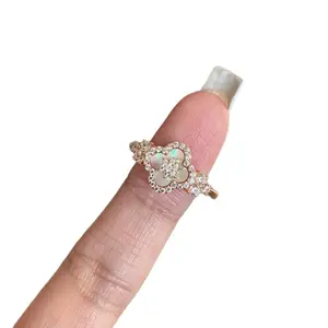 2026 New Pink Mother of Pearl Clover Ring - Shiny Zircon-Detailed, Adjustable Open Band, Elegant Luxury Design - Unique Lucky Accessories for Women, Ideal for Daily Wear & Elegant Outfit Matching, Summervibes