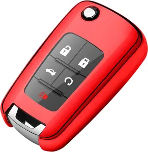 Premium Soft TPU Key Fob Cover - Full Protection Shell Case for Chevrolet Key-Red