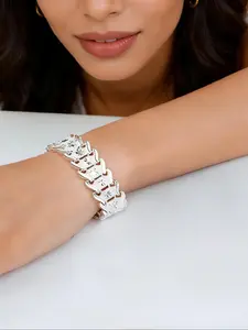 Hip Hop Style Unisex Chunky Silver Bracelet, Diamond-Cut Carved Trendy Wristband, Streetwear Versatile Couple Bracelet, Fashion Jewelry for Women Men