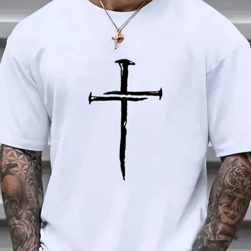 1-Piece Black Vinyl Heat Transfer Cross Sticker - Cross Design Religious Motif, Basic All-Seasons T-Shirt Decoration, Easy-to-Apply Clothing Accessory for Shirts, Backpacks