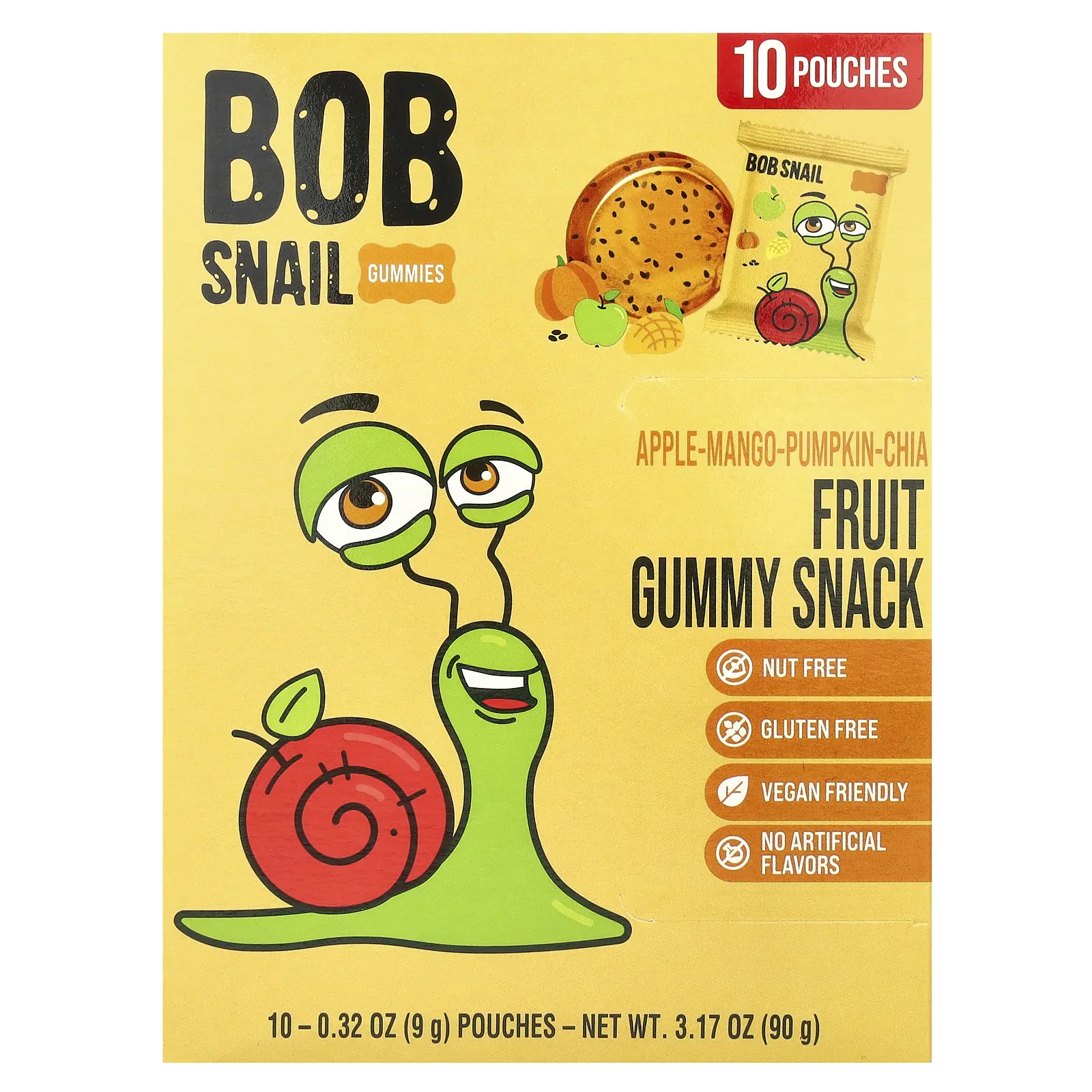 Bob Snail Fruit Gummy Snack, Apple-Mango-Pumpkin-Chia, 10 Count, 0.32 oz (9 g) Each