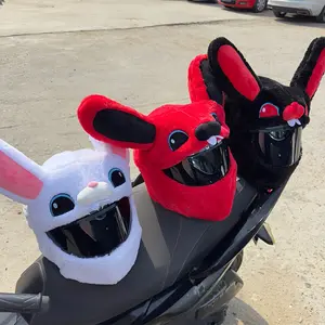 1pc Anti-Scratch Motorcycle Helmet Cover, Protective Headgear, Cartoon Character, Unisex, Rabbit Plush Animal Headcover, Fun Design