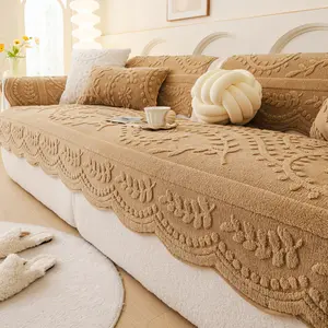 Arctic Wool French Creamy Style Sofa Cushion, New Autumn Winter Thickened Rabbit Fur Velvet Seat Pad, Non-Slip Cover Fabric, Soft Sofa Protector