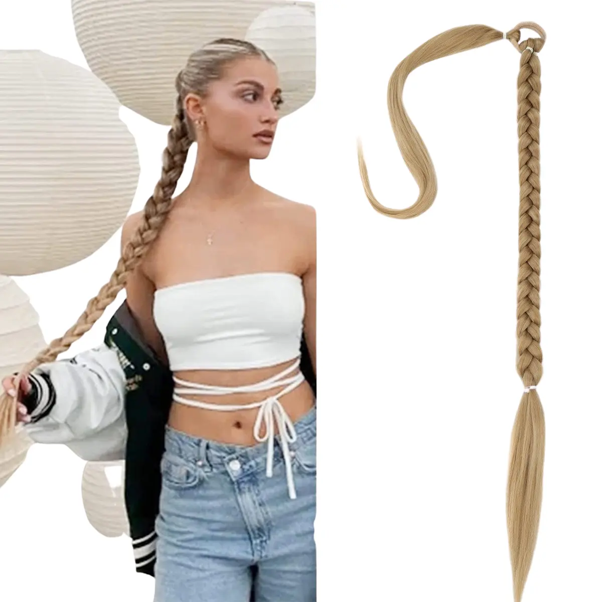 KEIONNA Long Braided Ponytail Extension-24" Hair Tie Wrap Hair Extensions, Easy to Attach, Lightweight and Natural-Looking Hair pieces for Women