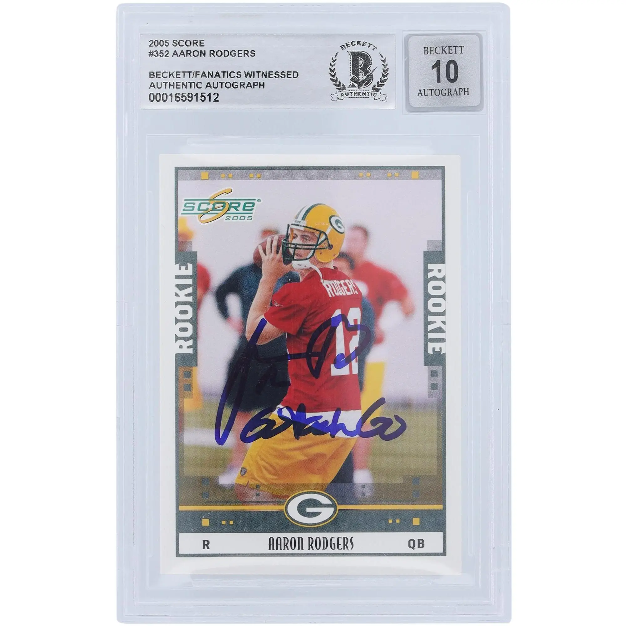 Aaron Rodgers Green Bay Packers Autographed 2005 Score #352 Beckett Fanatics Witnessed Authenticated 10 Rookie Card with "Go Pack Go" Inscription - Fanatics Authentic Certified
