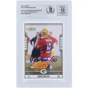 Aaron Rodgers Green Bay Packers Autographed 2005 Score #352 Beckett Fanatics Witnessed Authenticated 10 Rookie Card with "Go Pack Go" Inscription - Fanatics Authentic Certified
