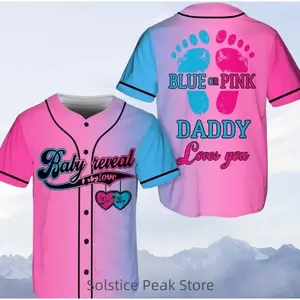 Personalized Baby Reveal Baseball Jersey-Blueand Pink Team Boy or Girl Shirt-Gender RevealParty Sports Apparel for Fans