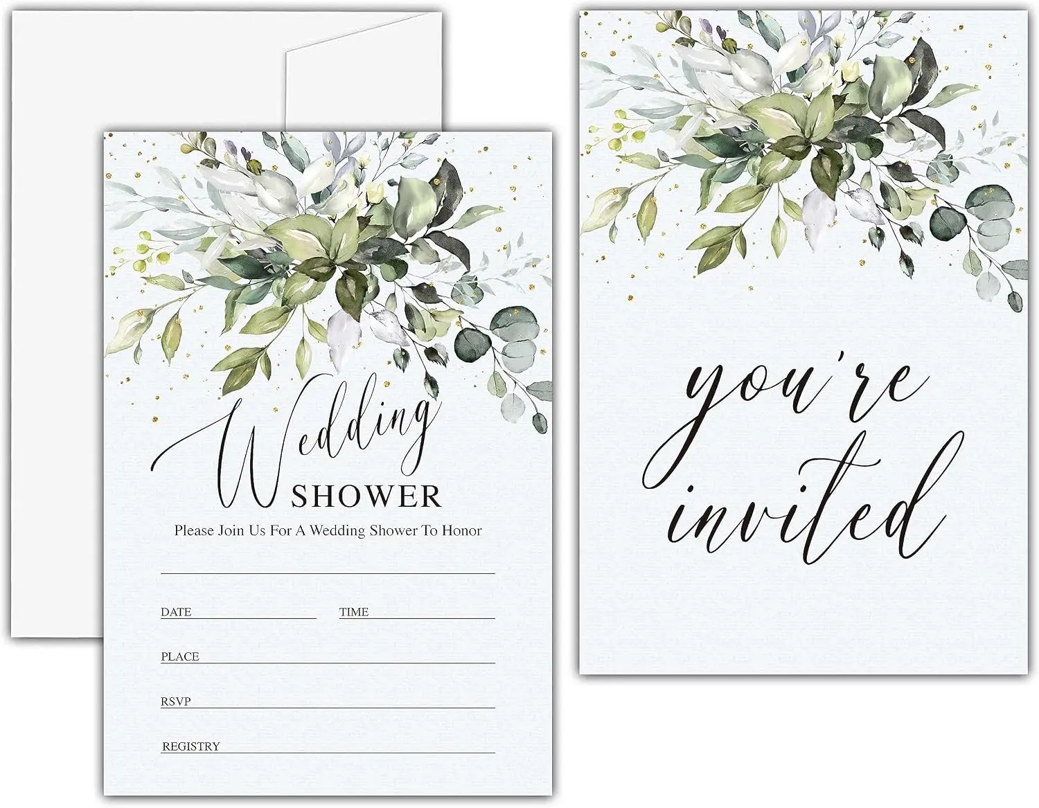 Greenery Wedding Shower Invitations, Eucalyptus Bridal Shower Invites, Minimalist Couples Shower Supplies & Engagement Party Decorations (25 Set of Invitations with Envelopes) -06
