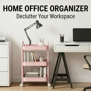 3-Tier Durable Metal Utility Rolling Heavy Duty Carbon Steel Cart, Multi-Functional Storage Trolley for Office, Living Room,Kitchen Storage Cart With Handle, Movable Storage Organizer Cart With Caster/Lockable Wheels And Double Armrest,easy assembly