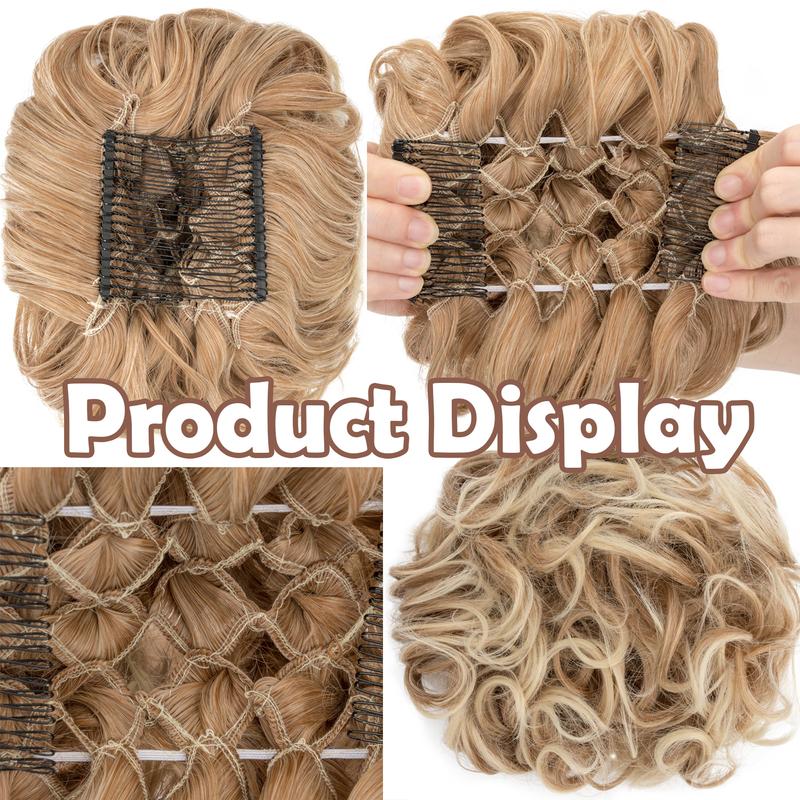 90G Short Messy Curly Hair Bun Extension Easy Stretch Synthetic Hair Combs Clip In Ponytail Extension Scrunchie Chignon Ponytail Hairpieces