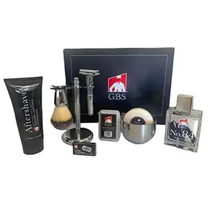 G.B.S Shaving Set, Adjustable Razor Lavender Aftershave Cologne Convenient Badger Brush Stand Bowl, Soap Alum Block and Lavender Durable Kit Facial