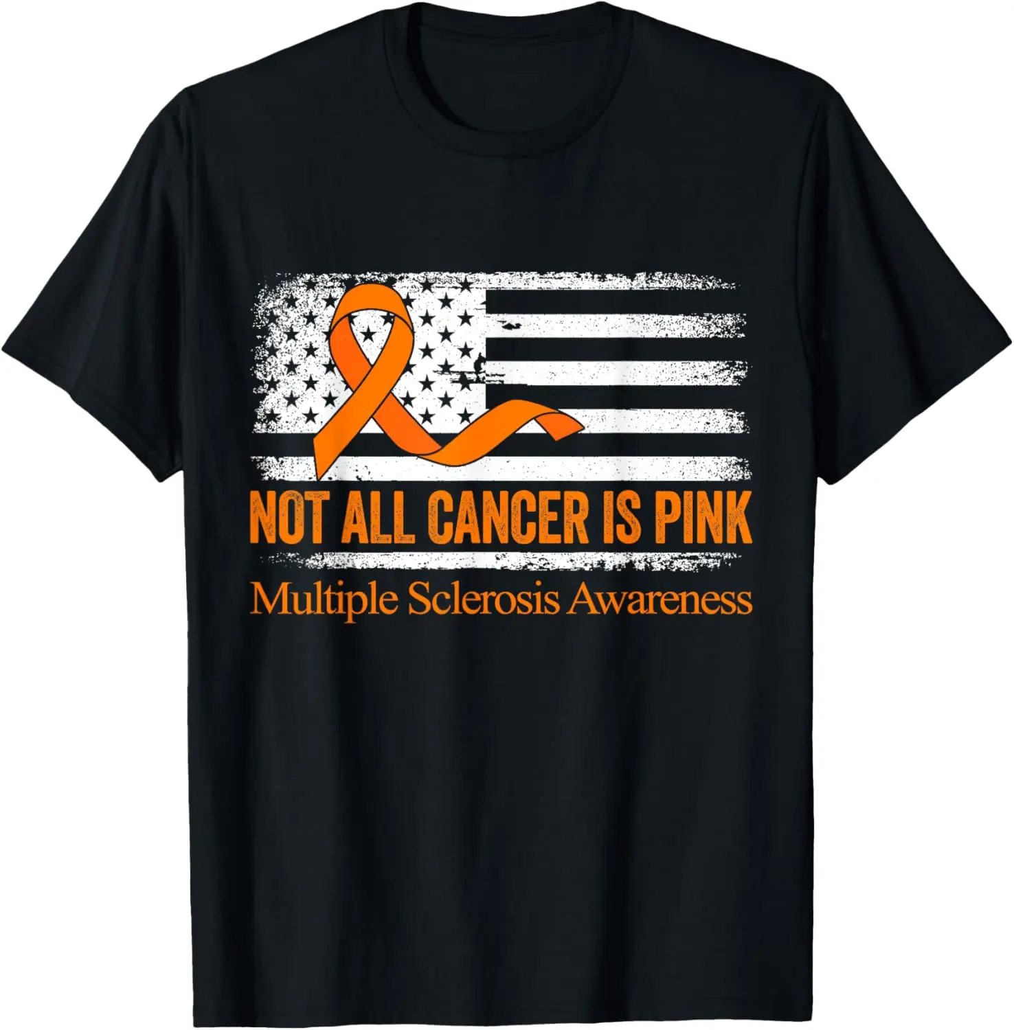 Women's Vintage Graphic T-Shirt, 100% Cotton Casual Everyday Clothes with Multiple Sclerosis "Not All Cancer Is Pink" US Flag Print