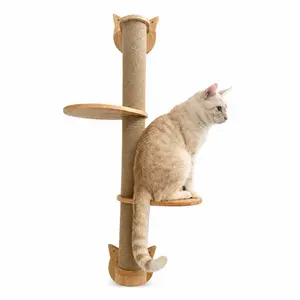 Sisal scratching post double jump platform 41 inch cat tree with scratching post, 2 perch platforms, wall-mounted sisal scratching board hammock, suitable for cats to climb, play and rest Vertical Scratcher Wood #SummerWins#DealsForYouDays