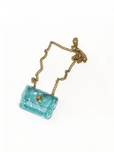 Trendy ins-style sparkling transparent small square bag with gold chain crossbody for women