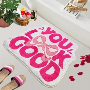 Bathroom carpet, soft plush bathroom mat, GOOD letter carpet, with creative letters, bow design, absorbent bathroom carpet, comfortable bathroom mat, bedroom living room decoration bathroom home comfortable foot mat