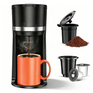 One Cup Coffee Machine for K Cup & Grounds, Fast Brewing 6 to 12 oz Brew Sizes, Small Capsule Coffee Machine with Descaling Reminder, Auto Shut-Off & Water Level Window, Compact Design