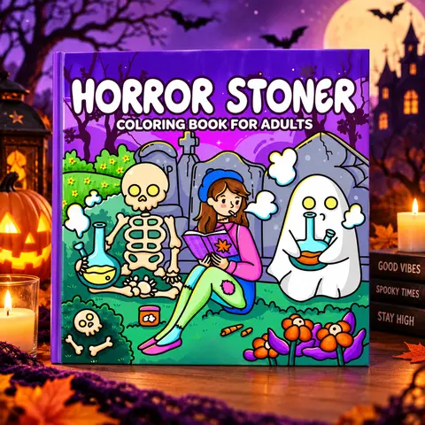 Halloween Fall Gift Horror Stoner Coloring Book for Adults Featuring Adorable Spooky Creatures in Cute and Cozy Hygge Moments for Relaxation