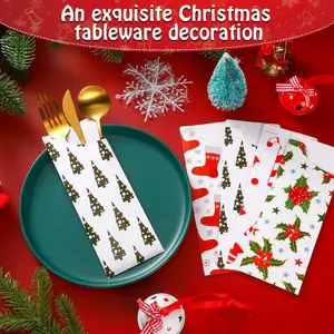 100 Pieces Christmas Silverware Bags Disposable Utensil Holder Silverware Sleeves Kraft Paper Xmas Flatware Tableware Holder Bags for Christmas Party Table Decorations Supplies