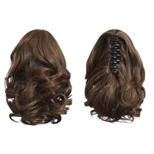 Brown Ponytail Extension, 9" Short Claw Clip in Ponytail Hair Extensions Hair   Soft Synthetic Curly Wavy Pony Tail Hair Pieces for Women