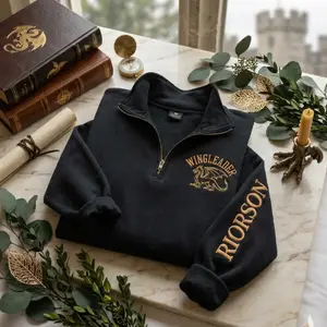 Wingleader Embroidered Quarter Zip Sweatshirt, Fourth Wing Inspired Riorson Shirt, Dragon Rider Sweater, Book Lovers Shirt, Dragon Crewneck