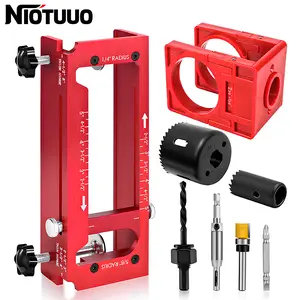 Door Hinge Jig and Door Lock Installation Kit Aluminum Alloy Router Template Adjustable Mortising Jig for 2.5 to 5 Inch Hinges Square and Radius Corner Door Knob Hole Saw Drill Guide for Wood Doors DIY Tool
