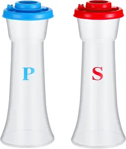 Set of 2 Plastic Salt and Pepper Shakers with Lids Large Hourglass Covered Moisture Proof Salt Shaker Pepper Container for Home Kitchen Restaurant Camping (Blue Red)