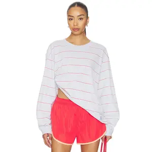Free People x FP Movement Printed Hustle Layer Top in Awning Stripe Slate