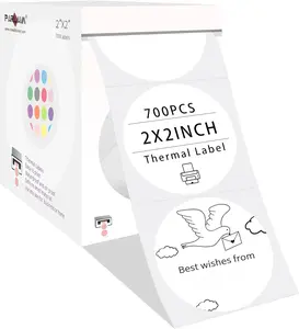 2 Inch Round Direct Thermal Labels,Self-Adhesive Circle Sticker Labels for Thermal Printer,700 per/Roll Color Code Stickers for Office Business((White)