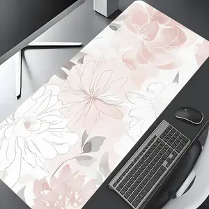 Pink Watercolor Floral Pattern Design Large Gaming Mouse Pad,Aesthetic Desktop Drotection Pad,Washable Rubber Pad Non-Slip Lock Edge Multi-Size Mouse Pad Suitable For Home Office,Desktop Accessory,Desk Accessories,Good Gift for Family and Friends