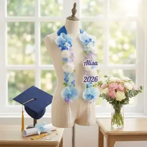 Custom Name Pastel Floral Graduation Stole, Personalized Ribbon Flower Lei, Senior 2026 Flower Sash