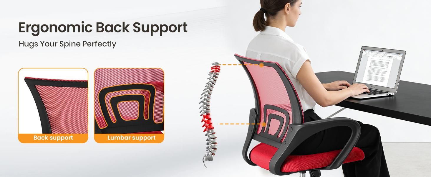 Ergonomic Mesh Office Chair with Lumbar Support, 120° Rocking & Height Adjustable Task Chair, Breathable Mid Back Computer Desk Chair with Fixed Armrest, 250LBS Capacity for Home Office