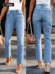 Women's High Elastic Comfort Straight Leg Jeans, Casual Plain Denim Jeans, Stretchy and Comfortable, Perfect for Daily Wear, Womenswear